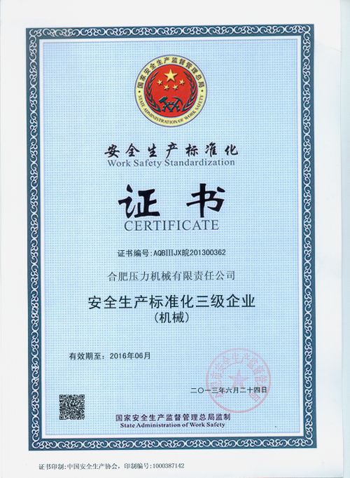 公司通過(guò)安全生產(chǎn)標(biāo)準(zhǔn)化三級(jí)企業(yè)認(rèn)證